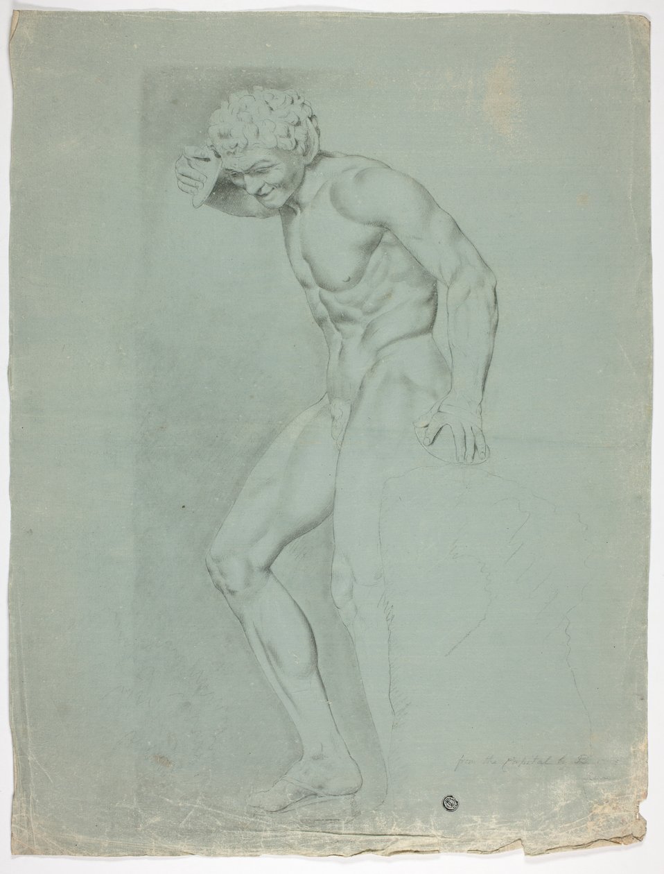 Antiek standbeeld van staande faun met cimbalen door John Downman
