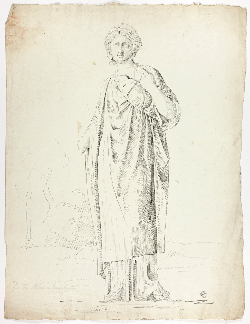 Antiek standbeeld van staande gedrapeerde vrouw door John Downman