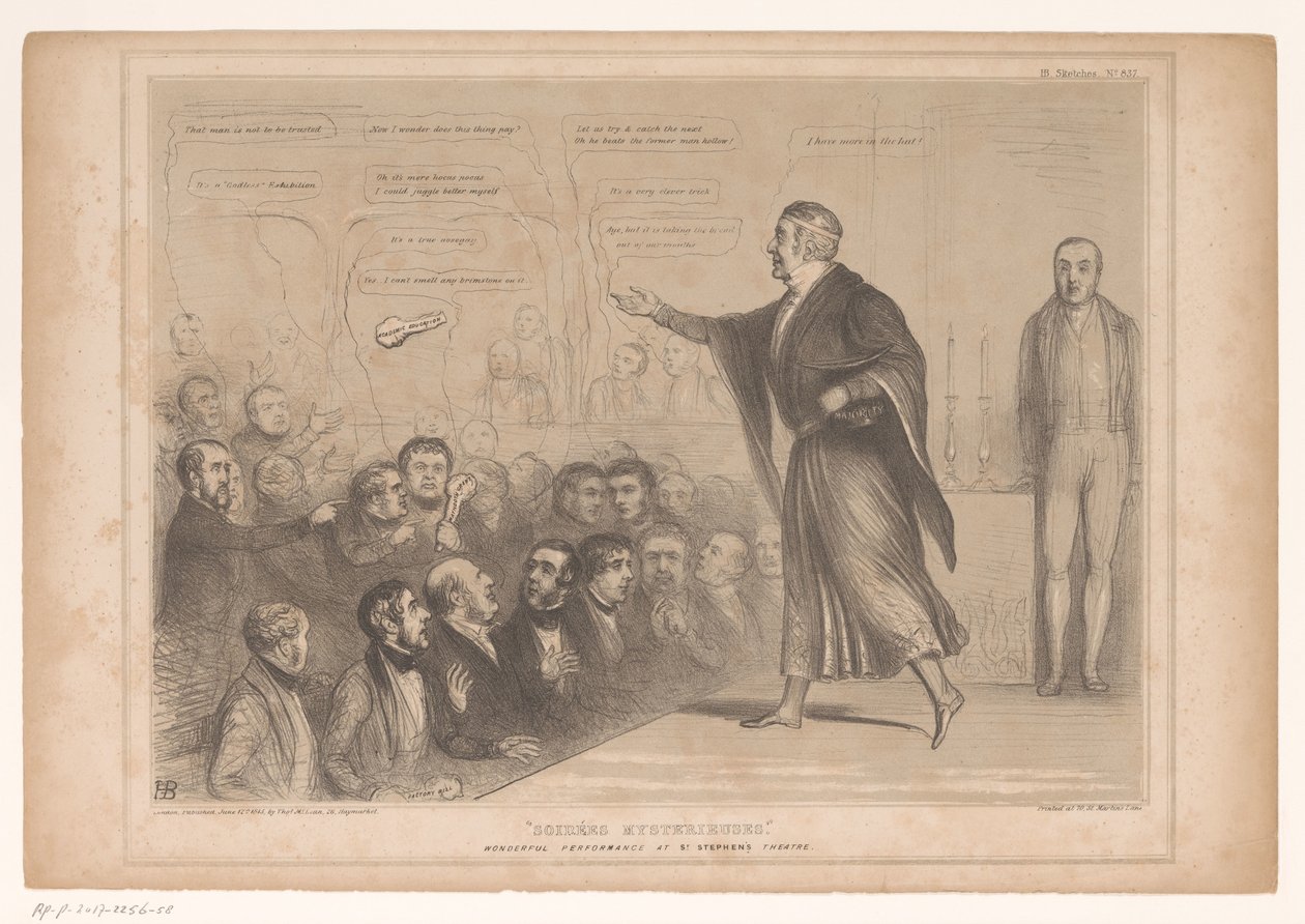 Spotprent met Sir Robert Peel als goochelaar door John Doyle