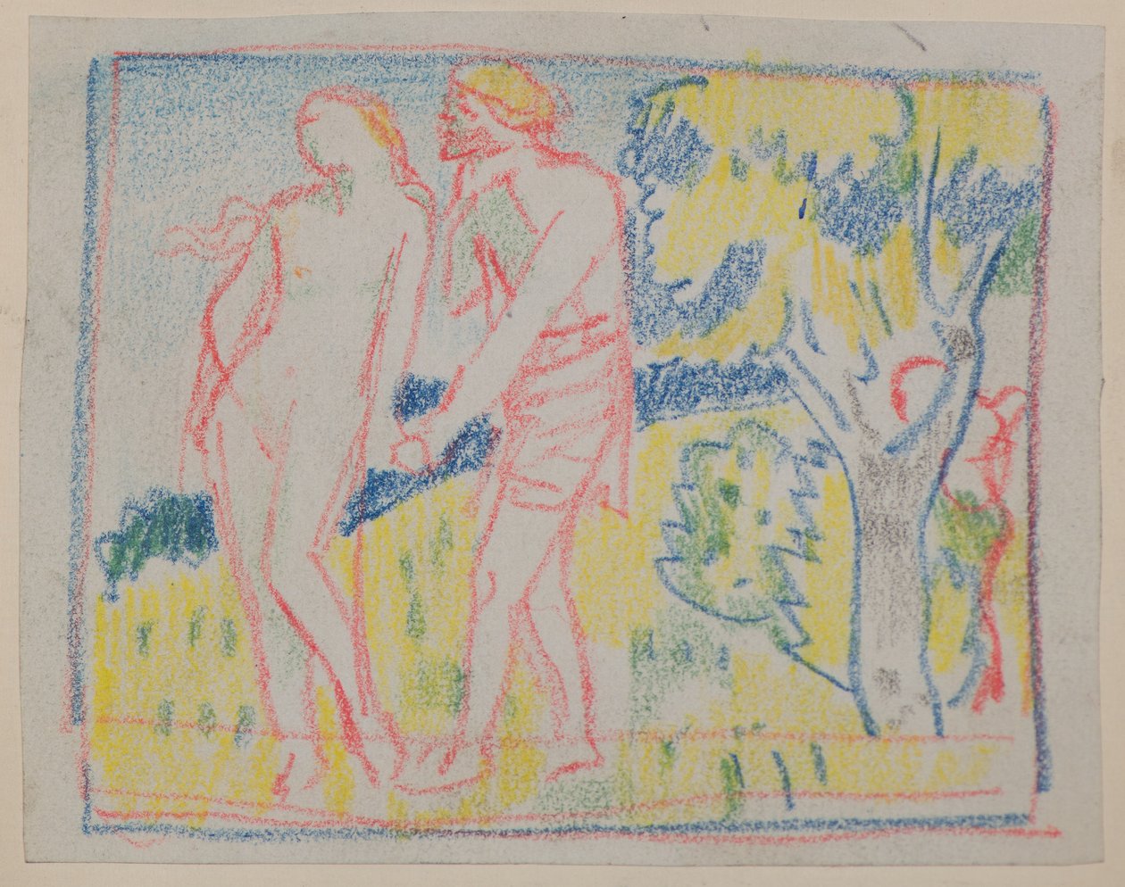 Zonder titel [Mannelijke en vrouwelijke figuur in een landschap] door John Duncan