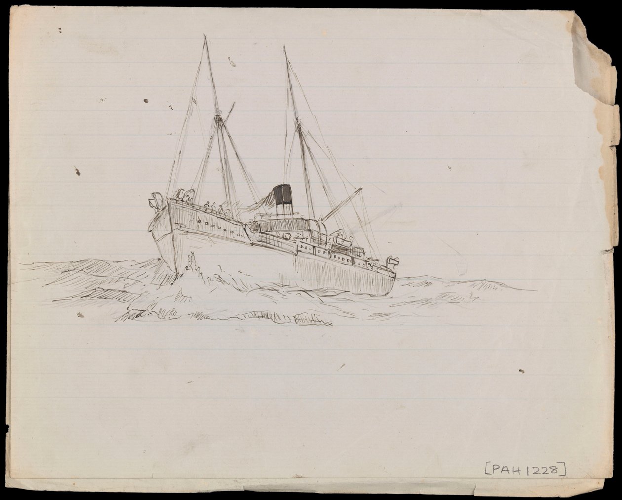PAH1228; Schetsen van een slagschip en twee andere Royal Navy schepen door John Everett