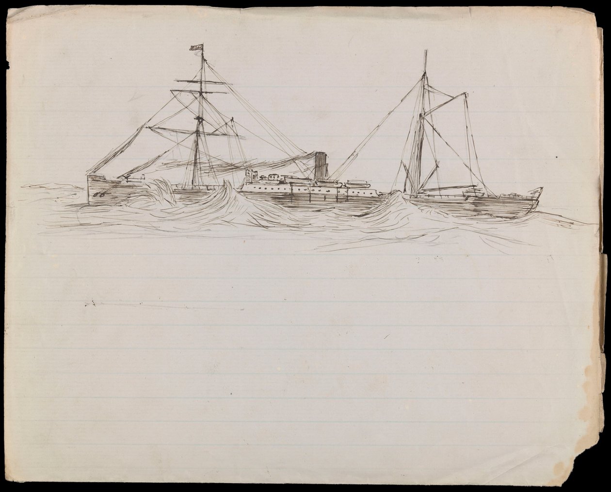 PAH1228; Schetsen van een slagschip en twee andere Royal Navy schepen door John Everett