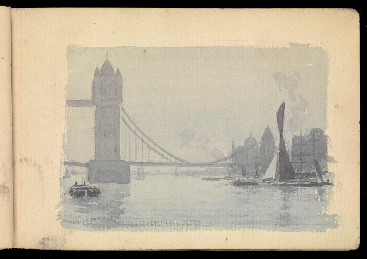 Thames Londen scène, schetsboek door John Everett