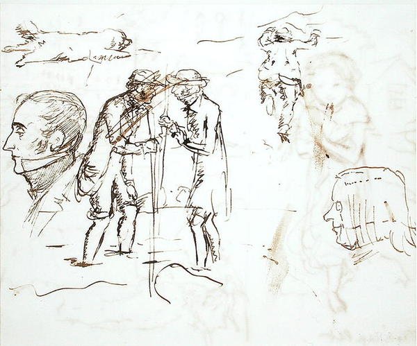 Een blad met studies van John Ruskin (1819-1900) en William Millais door John Everett Millais
