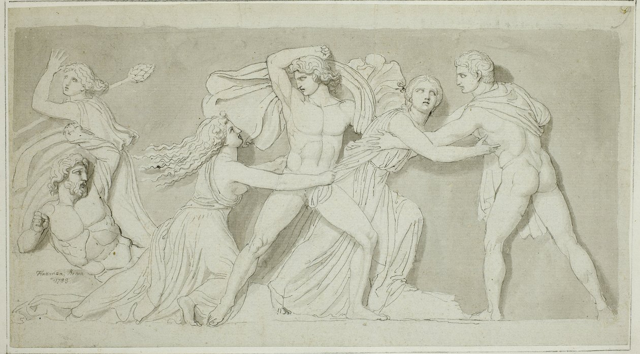 Amphion en Zethus bevrijden hun moeder Antiope van de woede van Dirce en Lycus door John Flaxman