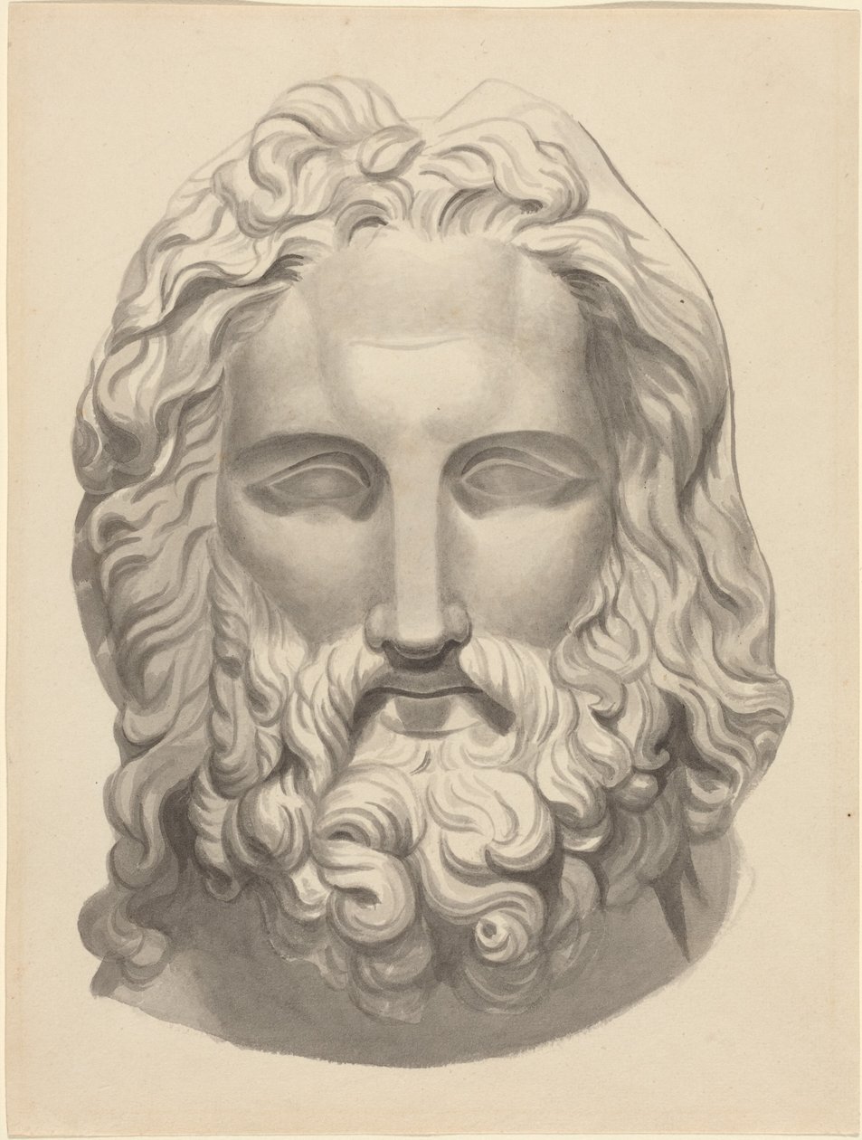 Antiek baardmannetje (penseel en grijze inkt met grijs gewassen) door John Flaxman