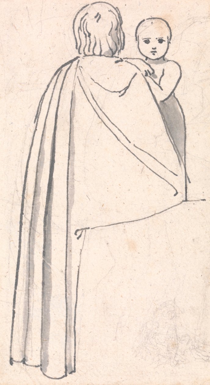 Achteraanzicht van een Vrouw met Kind die Over Haar Schouder Kijkt door John Flaxman