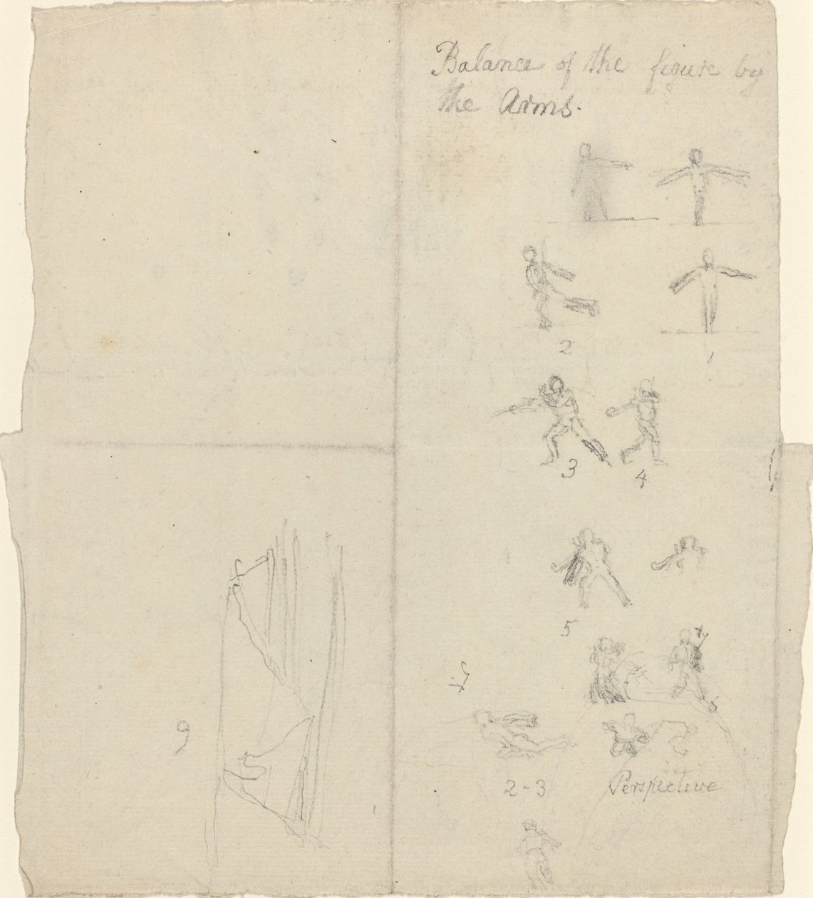 Figuren die balans en perspectief illustreren (recto) door John Flaxman
