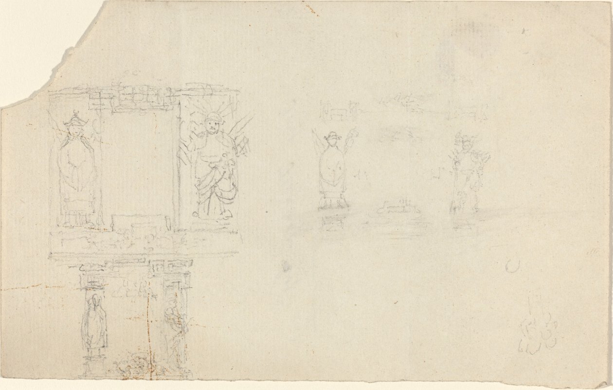 Structuur met Figuren in Aziatische Kleding (Illustratie voor "De Kist"?) door John Flaxman