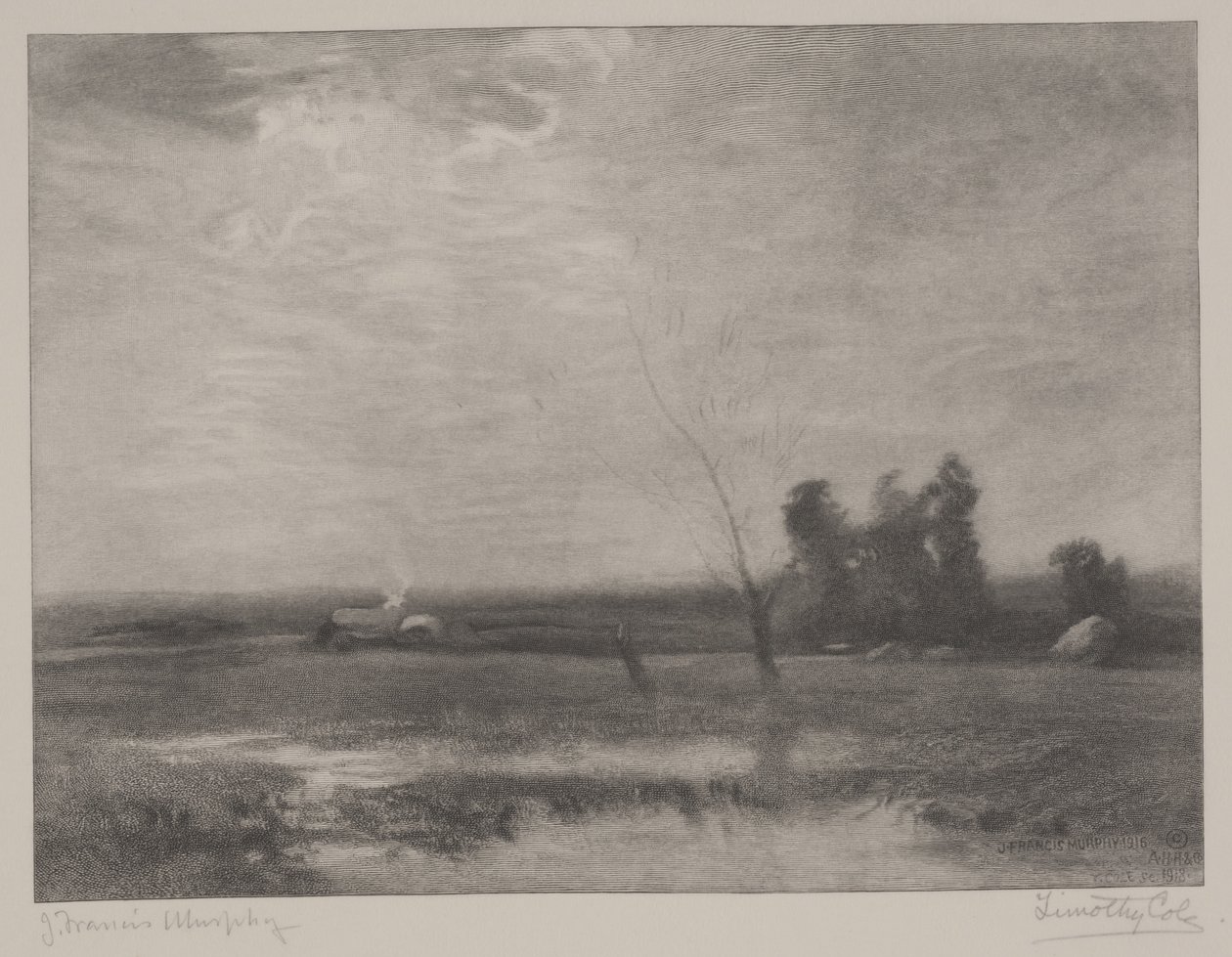 Laaglanden Middag, print gemaakt door Timothy Cole (1852-1931) door John Francis Murphy