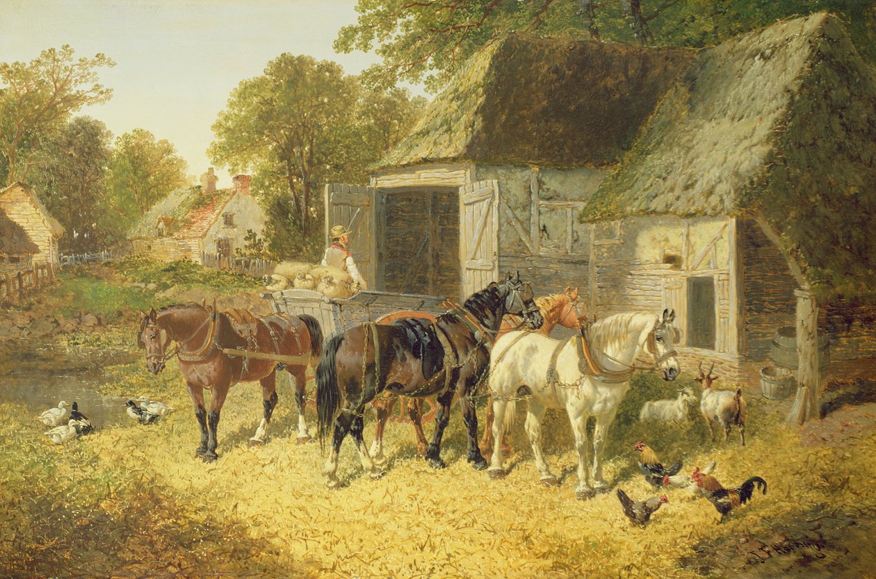 Paarden in Harnas door John Frederick Herring Junior