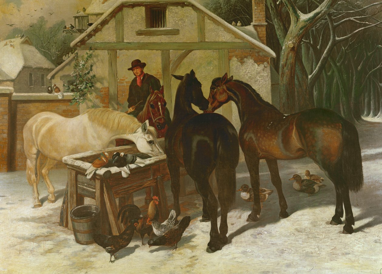 Bij de waterbak in de winter door John Frederick Herring Senior