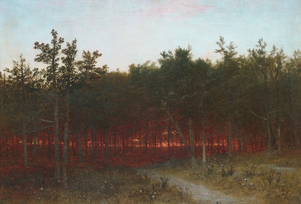 Schemering in de ceders bij Darien, Connecticut door John Frederick Kensett