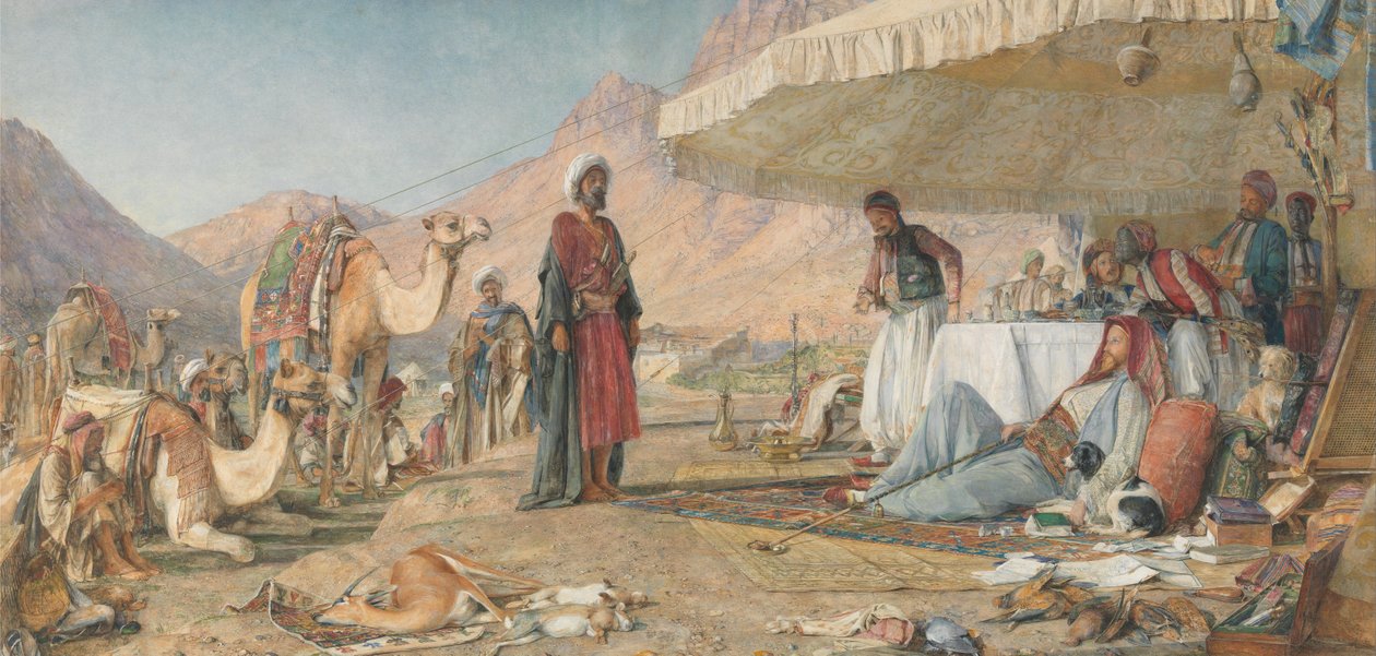 Een Frankisch kampement in de woestijn van de Sinaïberg. 1842 - Het klooster van St. Catherine in de verte door John Frederick Lewis