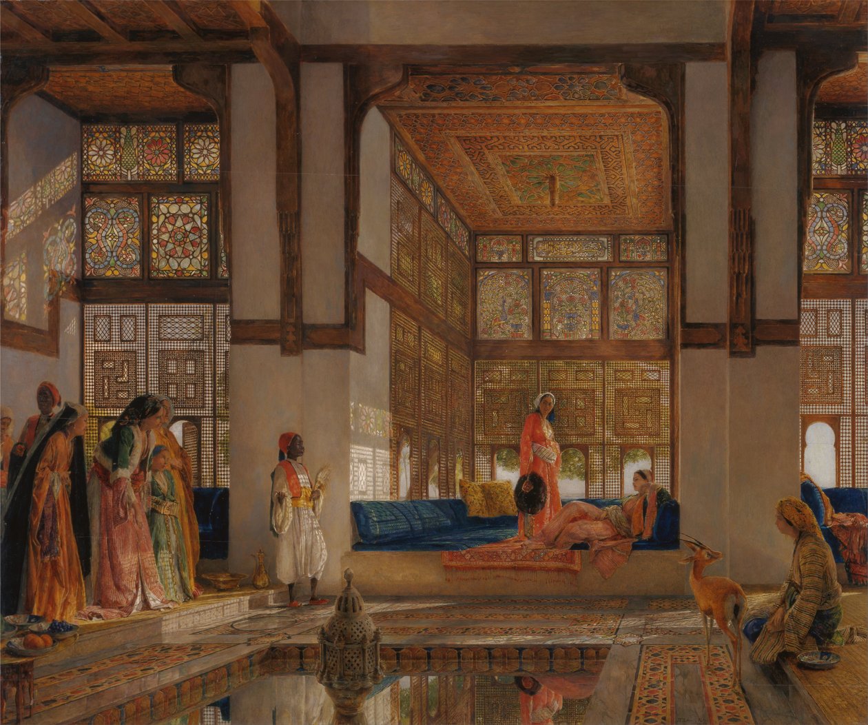 Een dame ontvangt bezoekers (De receptie) door John Frederick Lewis