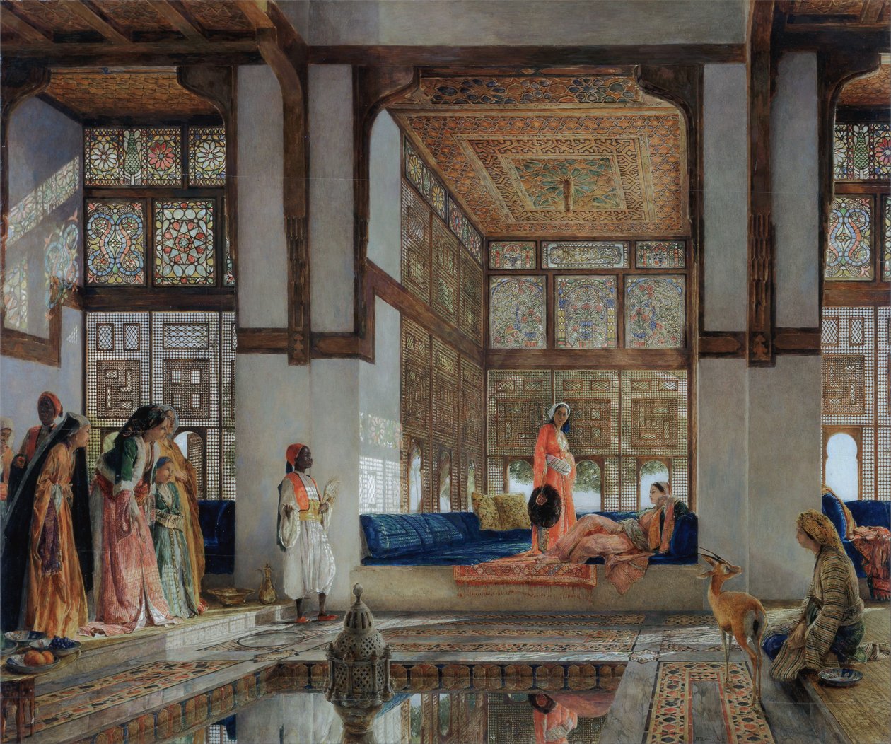 Een dame ontvangt bezoekers (De receptie) door John Frederick Lewis