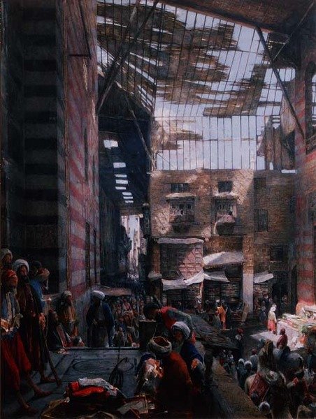 Een uitzicht op de straat en moskee van Ghooreyah, Caïro door John Frederick Lewis