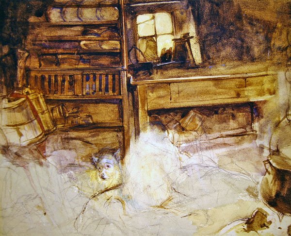 Een terriër in een Highland cottage door John Frederick Lewis