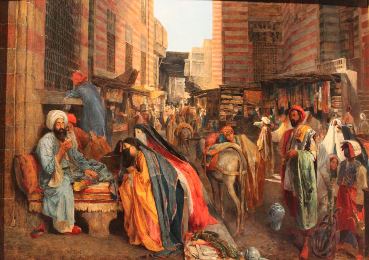 Frans: La Rue et la mosquée al-Ghouri au Caire Straatbeeld bij de El Ghouri Moskee in Caïro door John Frederick Lewis
