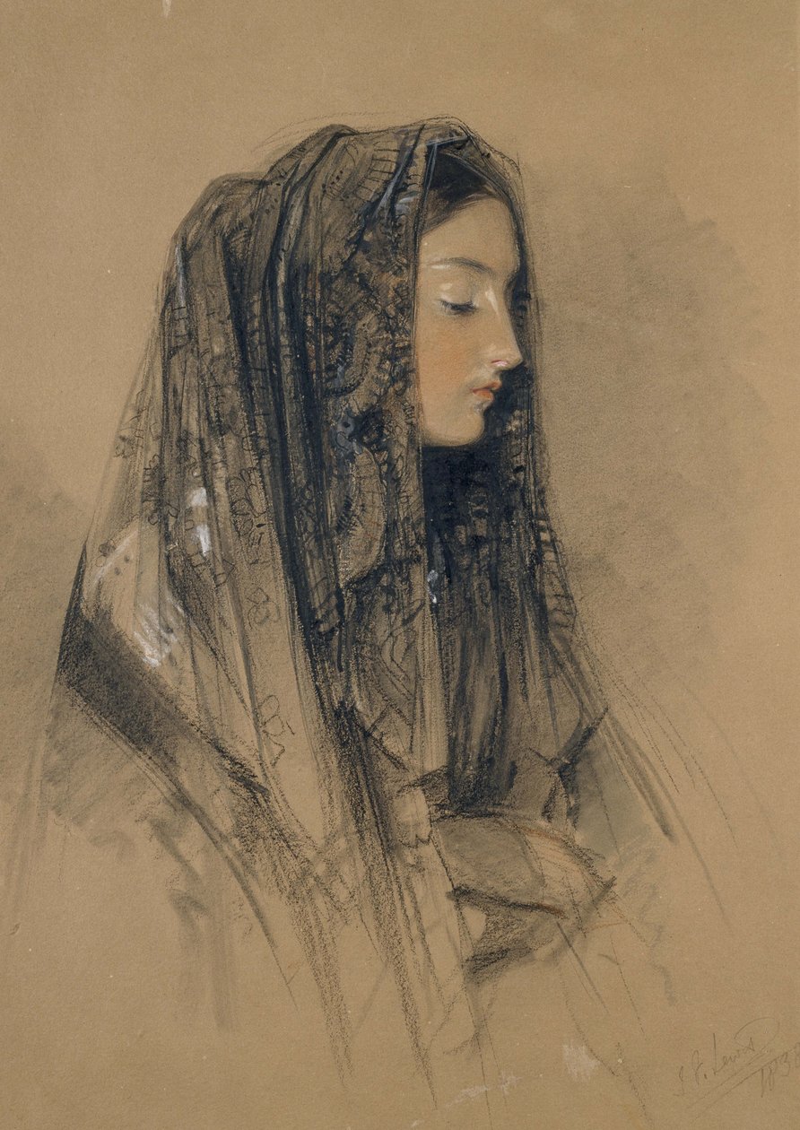 Hoofd van een Italiaans Meisje in een Mantilla, 1838 door John Frederick Lewis