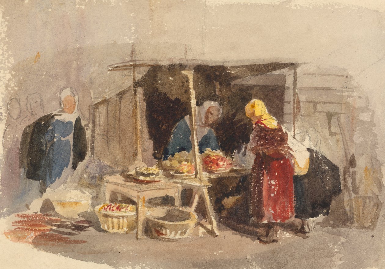 Een fruitkraam op een markt door John Frederick Tayler