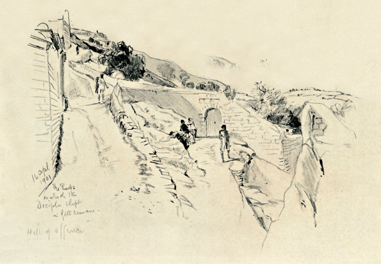 Op de Olijfberg, waar de discipelen sliepen tijdens de doodsangst in de tuin, 1902 door John Fulleylove