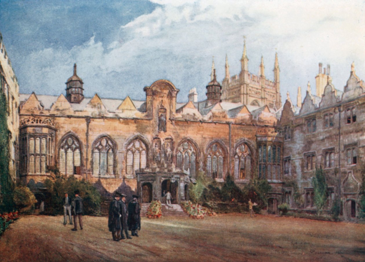 Oriel College (kleurenlitho) door John Fulleylove