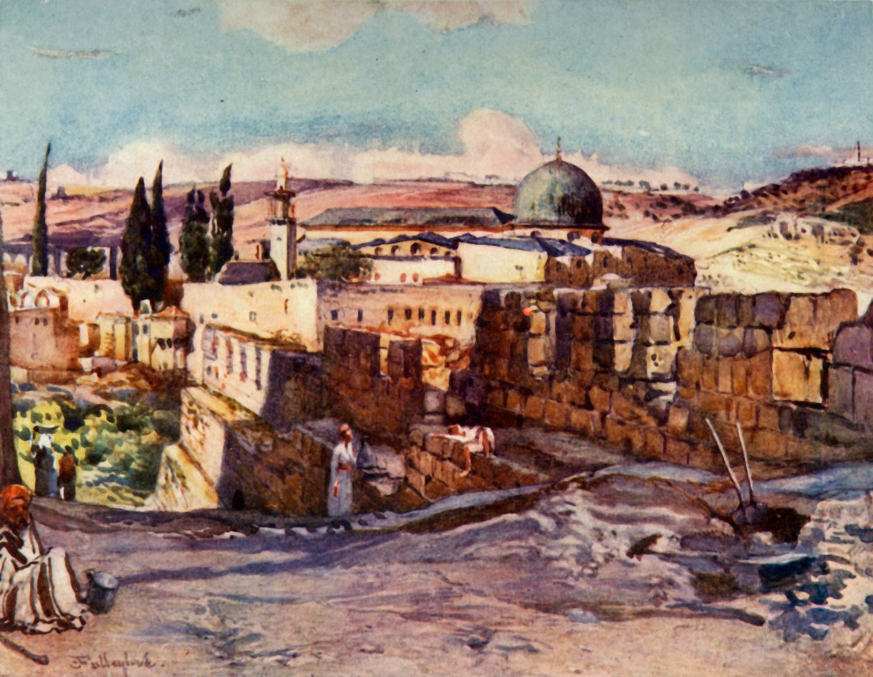 De Moskee van El Aksa vanuit de Zuidmuur van Jeruzalem, 1902 door John Fulleylove