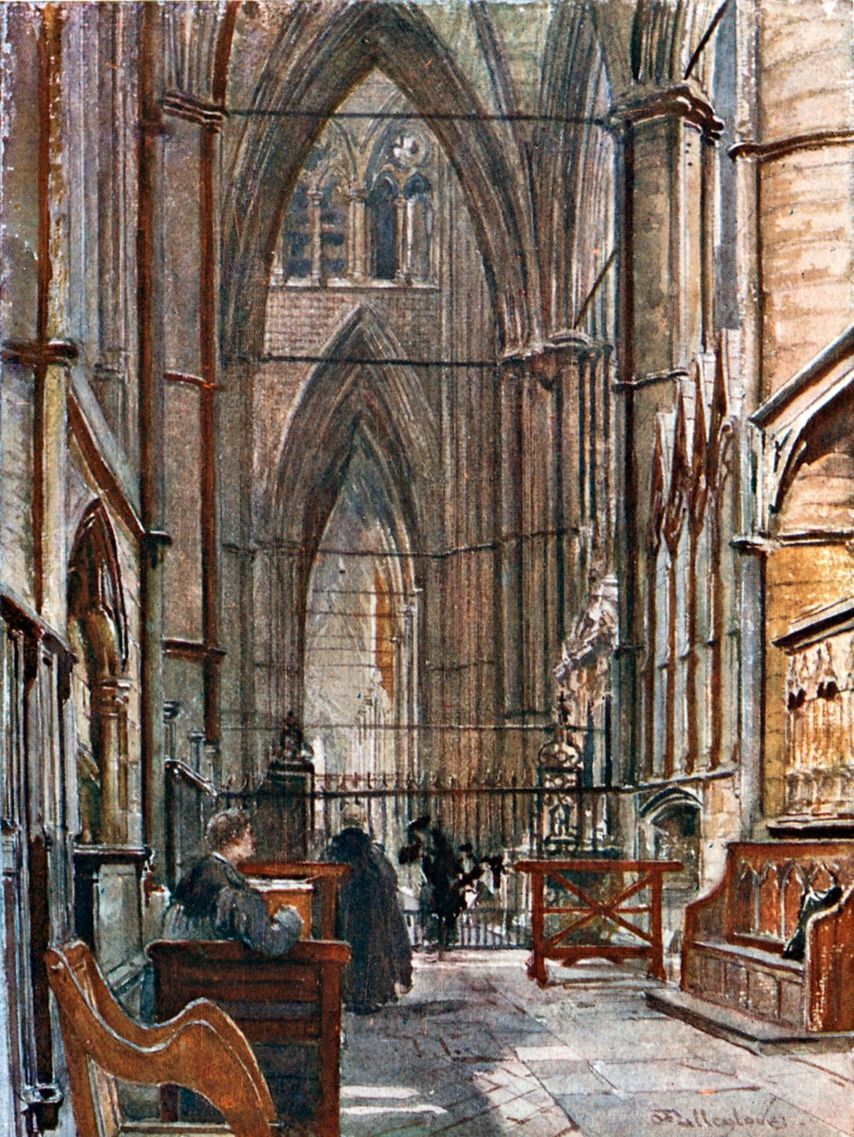 De zuidelijke kooromgang, kijkend naar het westen langs de zuidelijke koorbeuk (kleurenlitho) door John Fulleylove