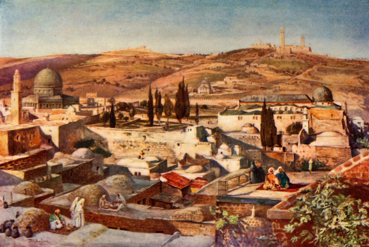 Het Tempelgebied en de Olijfberg vanaf de Berg Zion, 1902 door John Fulleylove