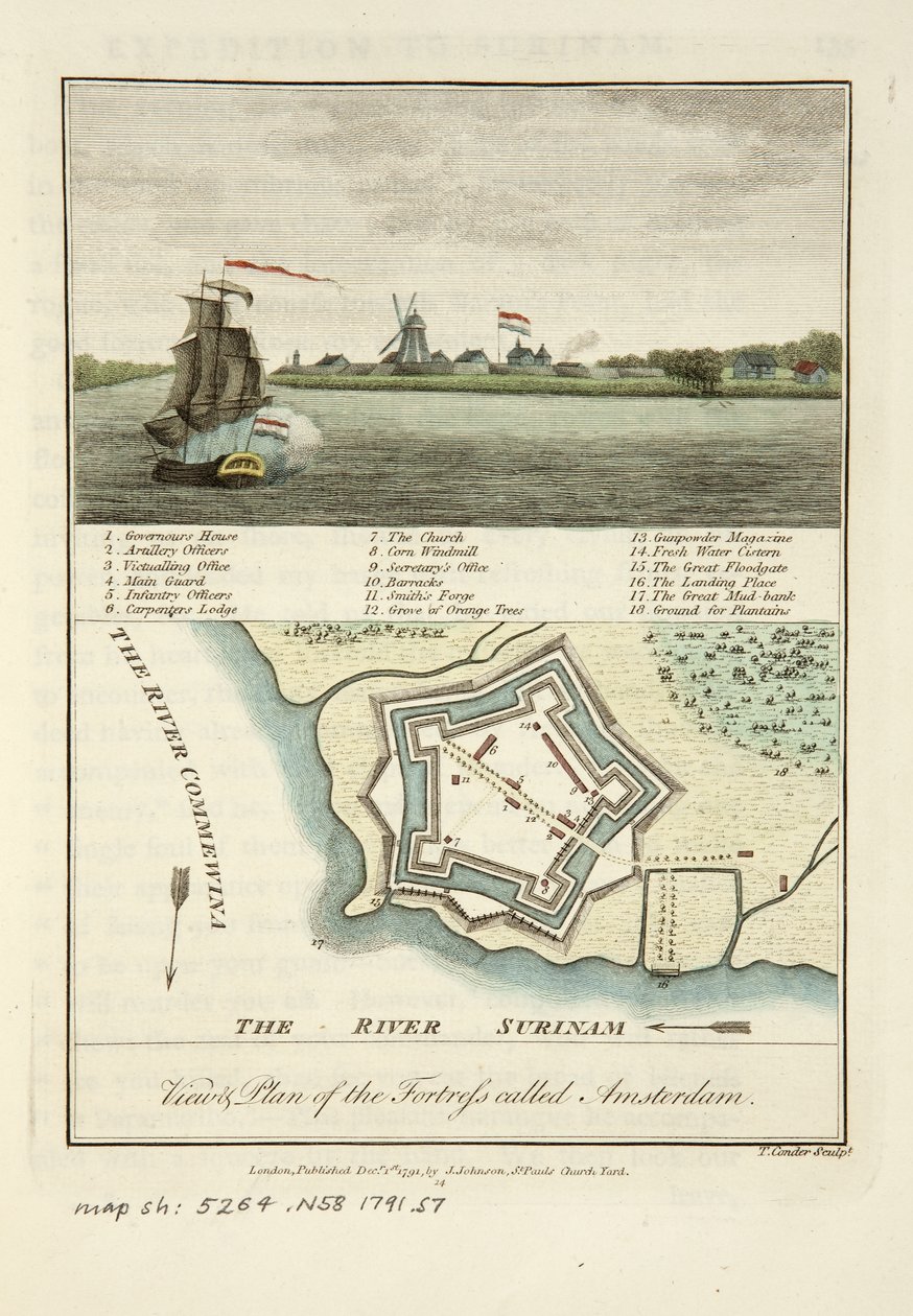 Uitzichten & plan van het fort genaamd Amsterdam door John Gabriel Stedman