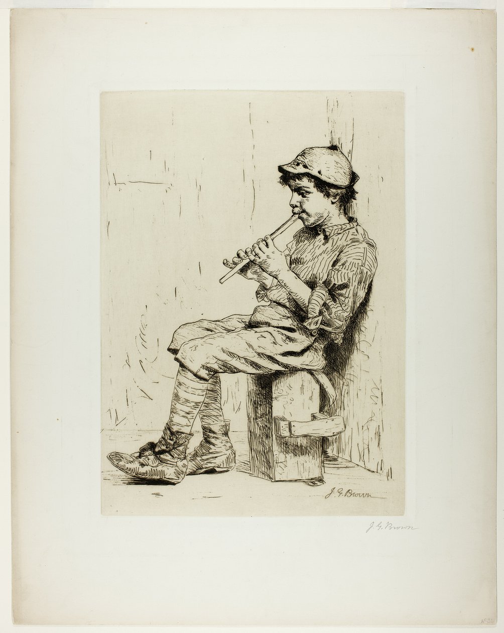 Jongen die een fluit speelt door John George Brown