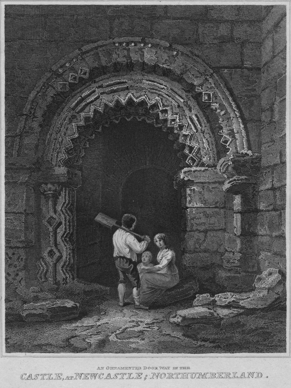 Een versierde deur in het kasteel, in Newcastle, Northumberland door John Greig