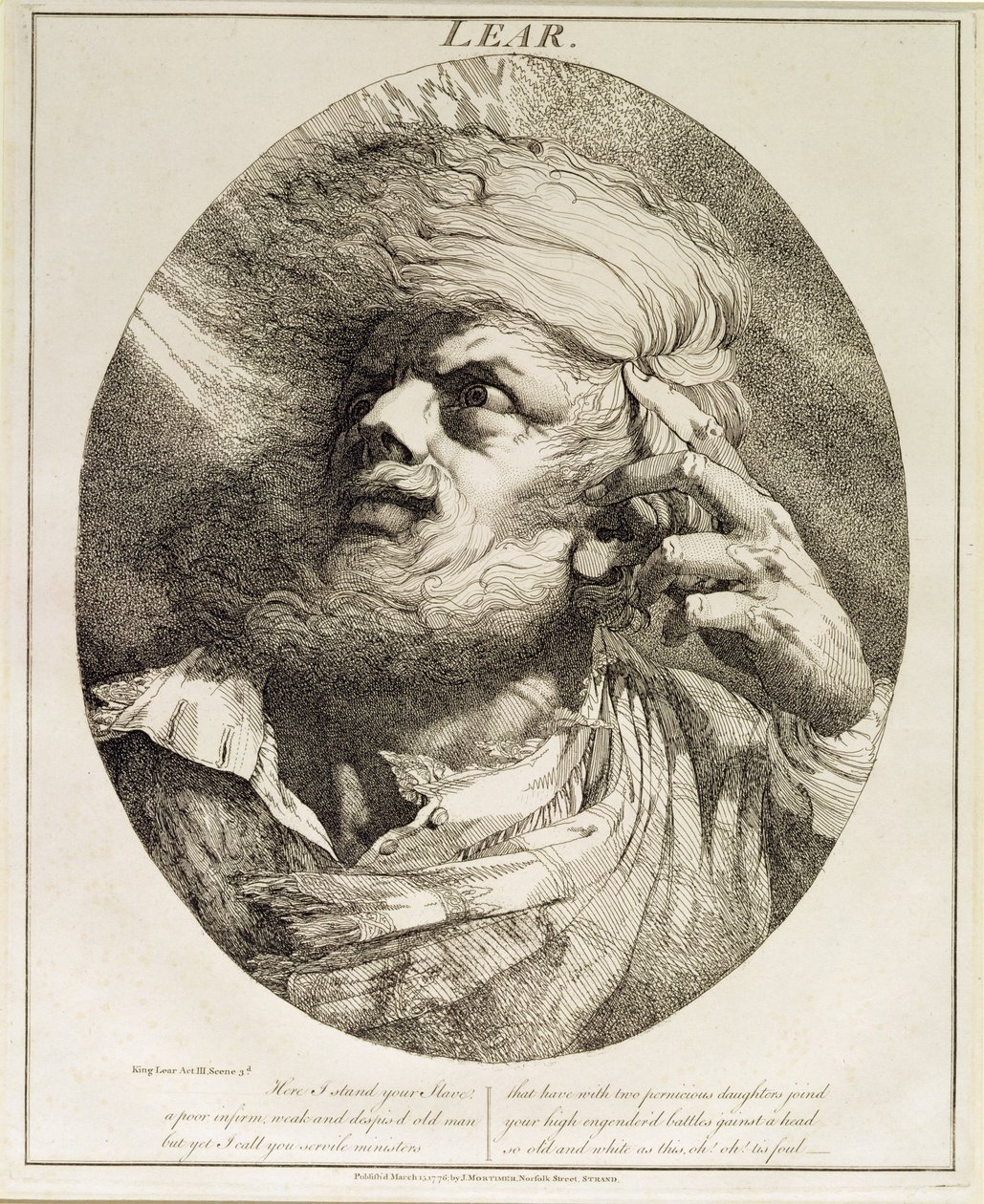 Lear, uit King Lear, Act III, Scene 3, 1776 door John Hamilton Mortimer