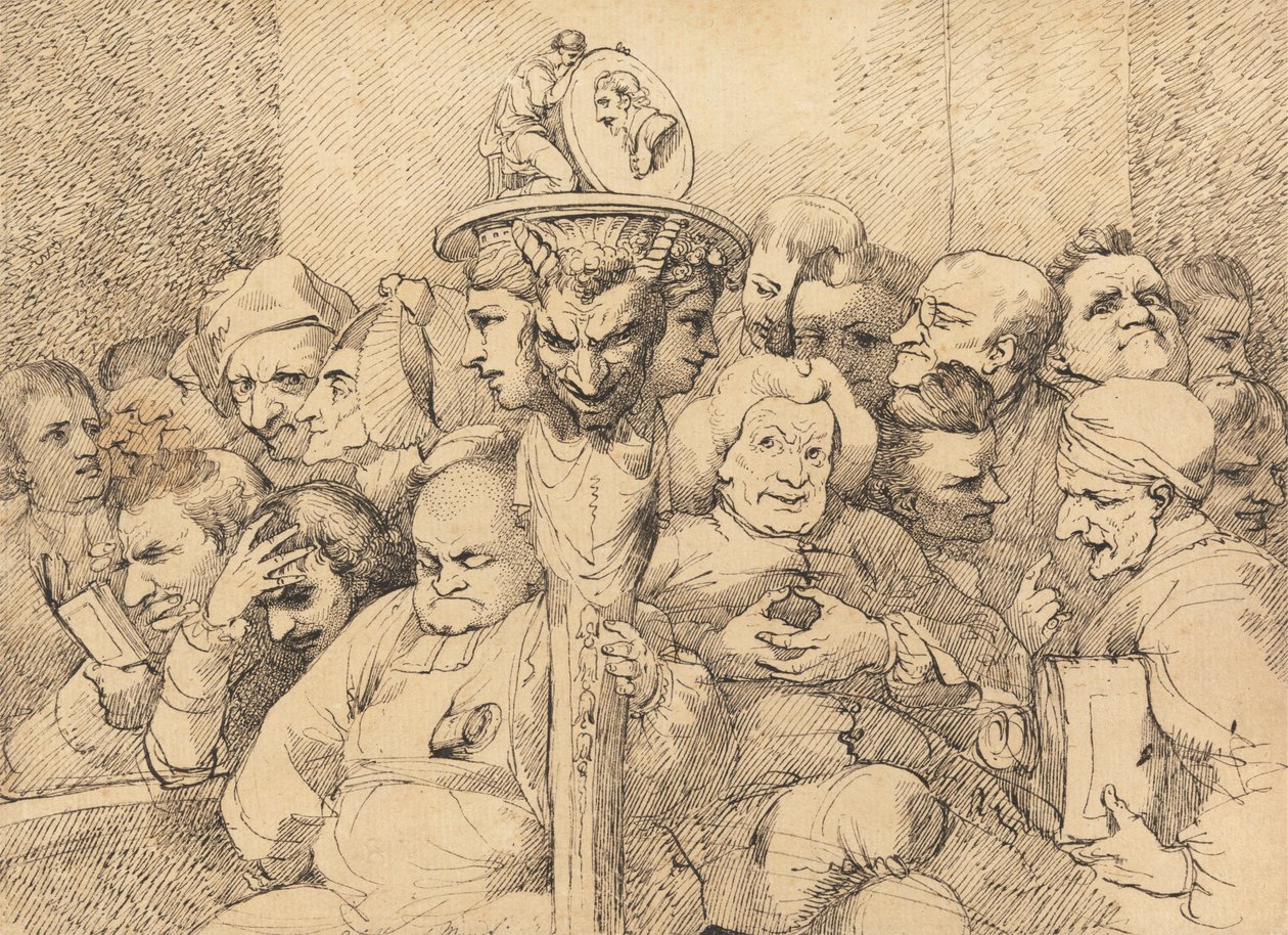 Literaire karakters verzameld rond het medaillon van Shakespeare door John Hamilton Mortimer