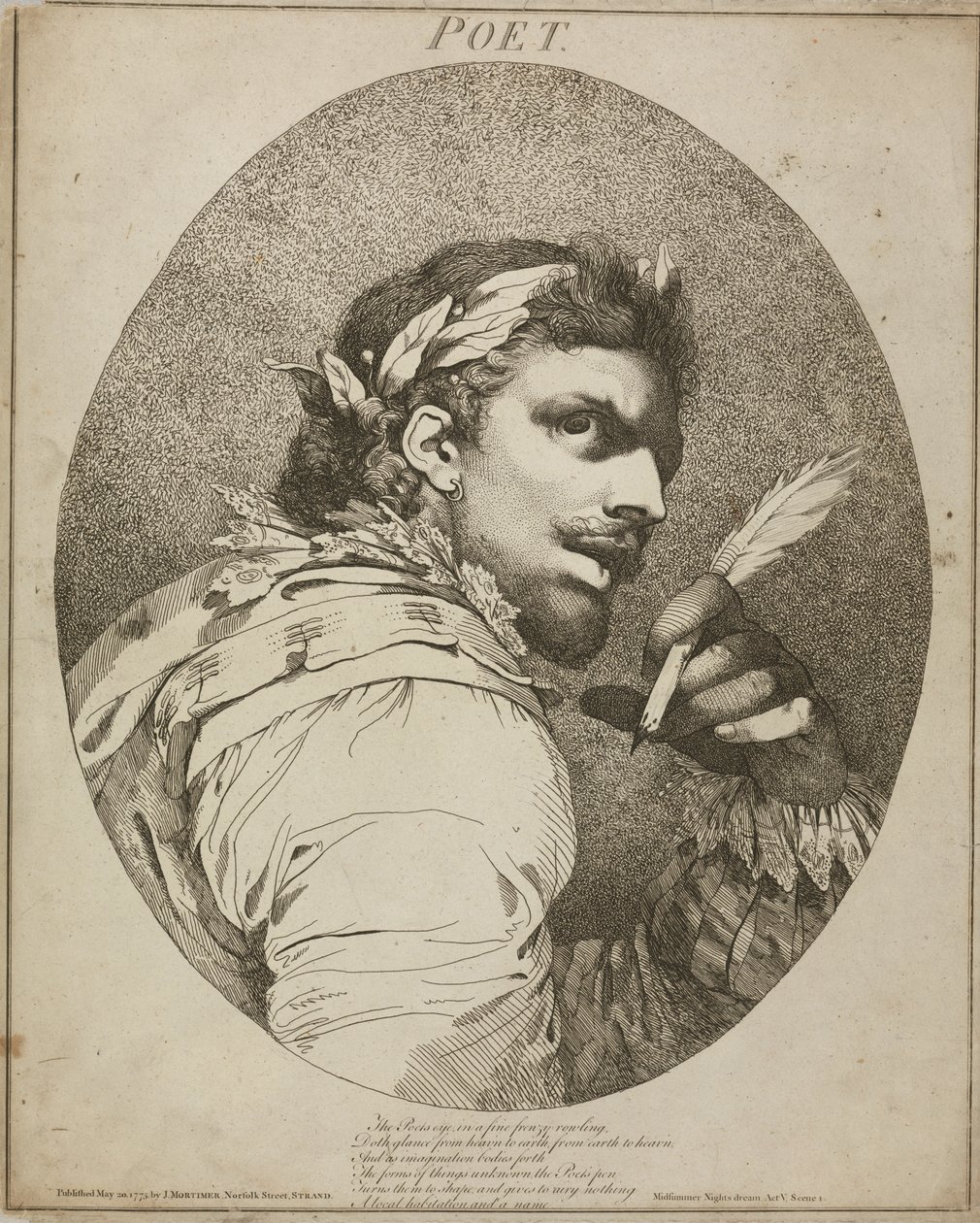 De dichter, "Een midzomernachtsdroom", Act V, Scene I door John Hamilton Mortimer
