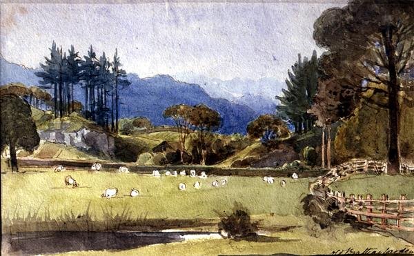Langdale vanaf de Noordoever van Windermere door John Harden