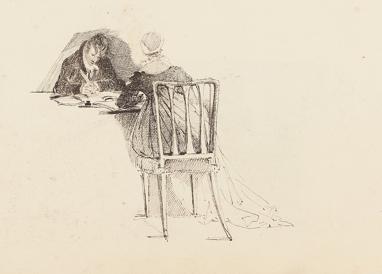 Man en vrouw zittend aan een tafel, 1805 door John Harden