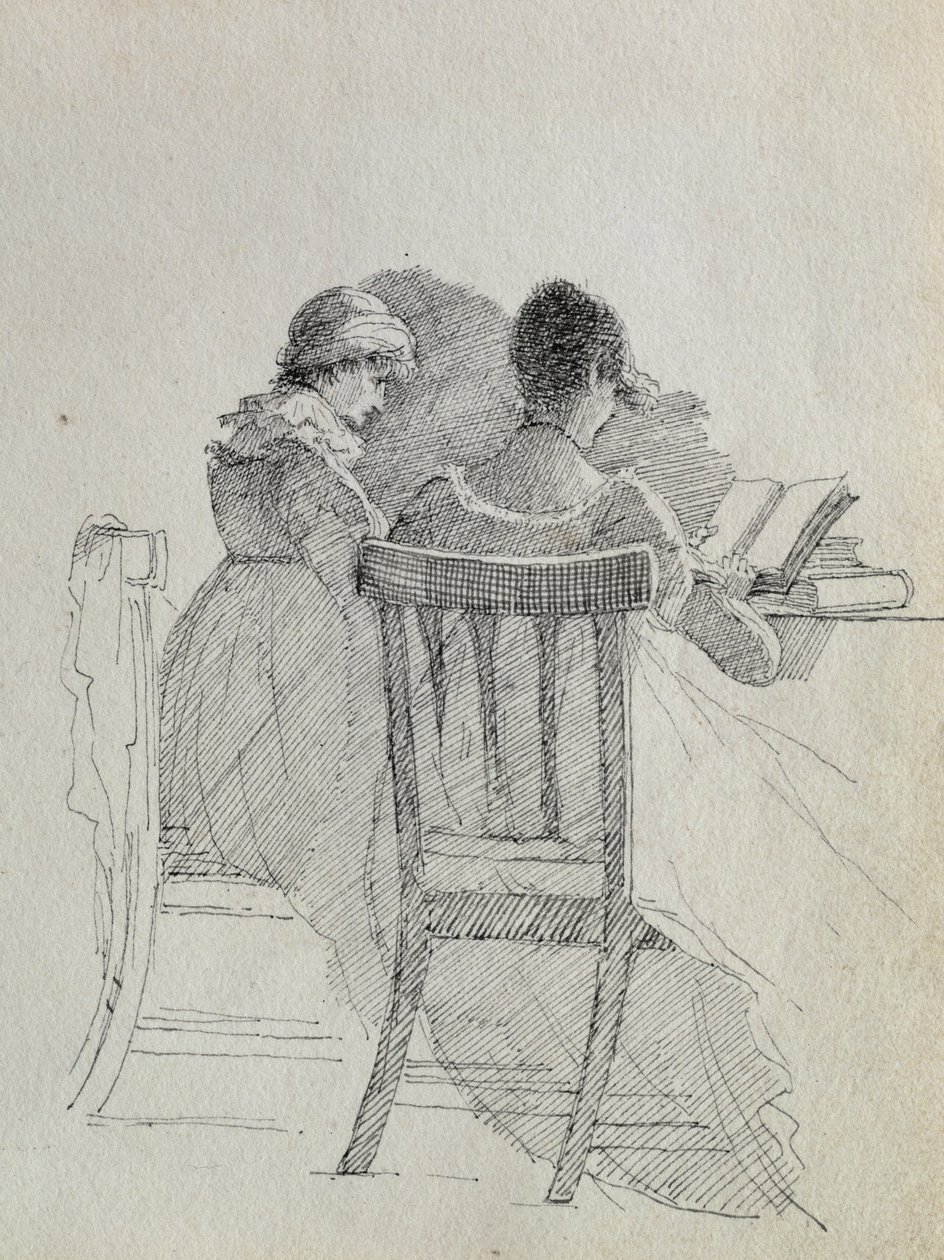 Lezen (pen en inkt op papier) (detail) door John Harden
