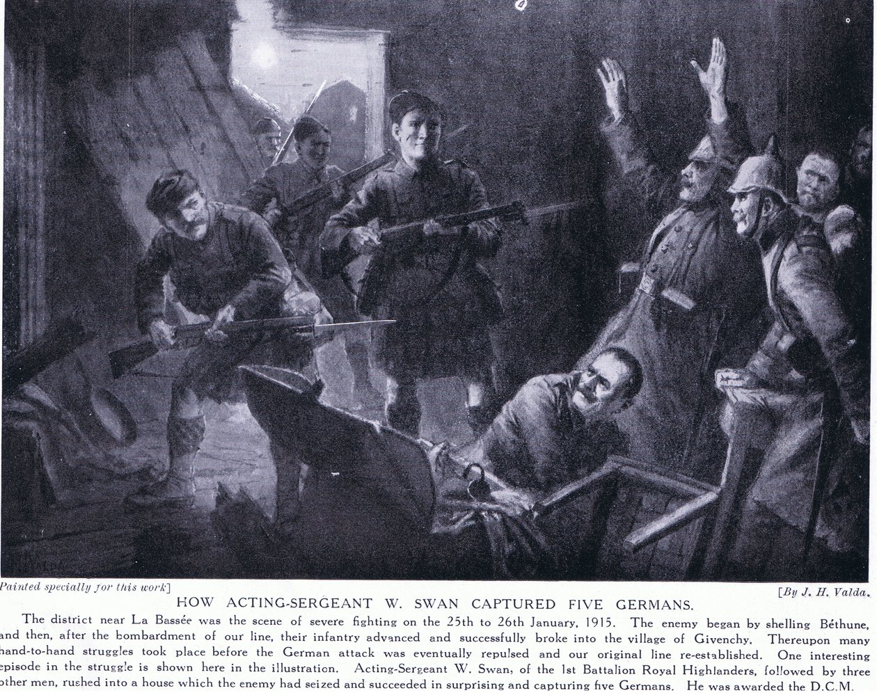 Hoe waarnemend sergeant W Swan vijf Duitsers gevangen nam in Givenchy januari 1915 door John Harris Valda