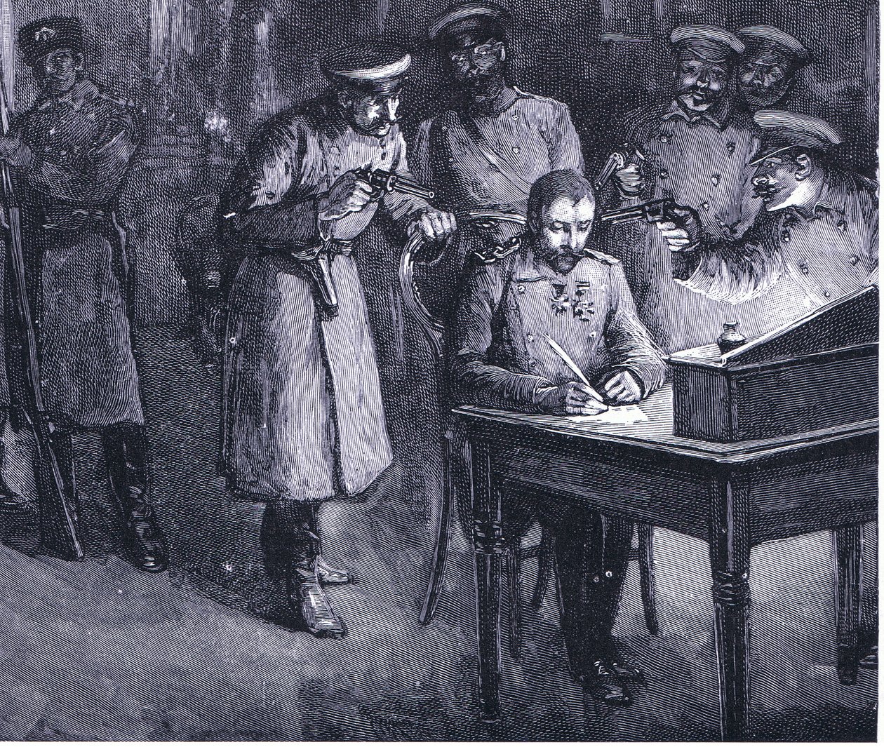 Prins Alexander ondertekent zijn abdicatie 1886, illustratie uit Hutchinsons History of the Nations VOL 4 c.1920s door John Harris Valda