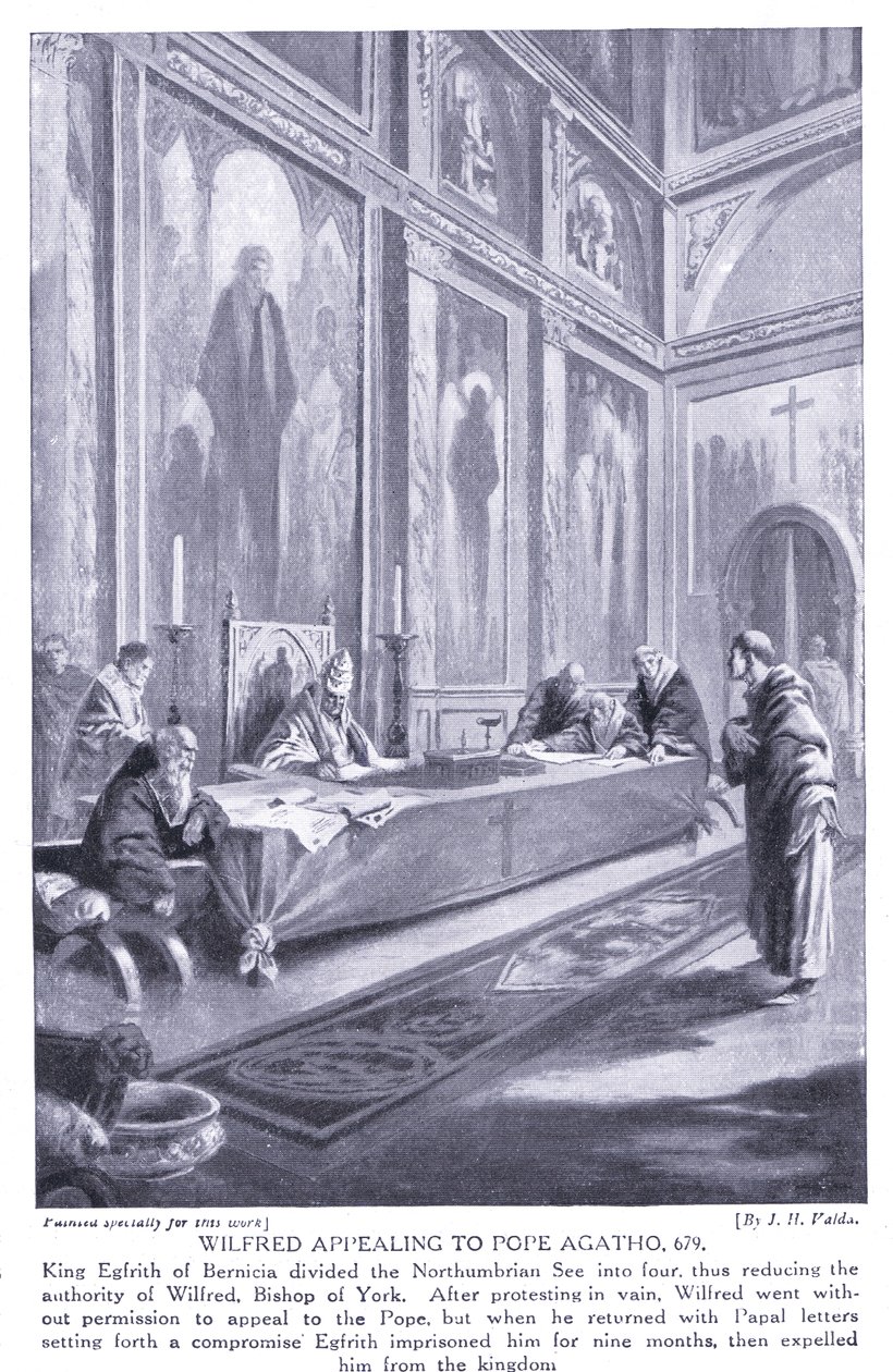 Wilfred doet een beroep op paus Agatho AD679, jaren 1920 door John Harris Valda