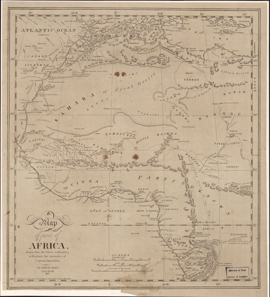 Een kaart van een deel van Afrika - getekend door de laatste autoriteiten ter illustratie van het verhaal van Captain James Riley LOC 2009583840 door John Hartshorne