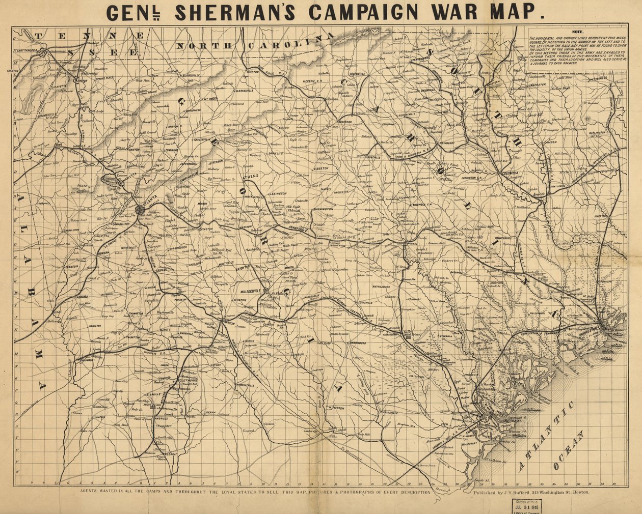 De oorlogskaart van generaal Sherman. LOC 99447285 door John Henry Bufford