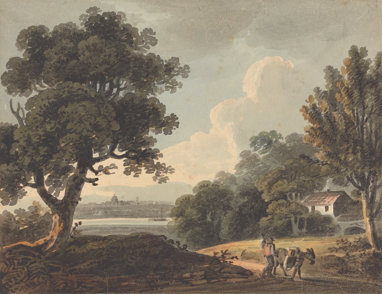 Landschap met een verre blik op Londen door John Henry Campbell