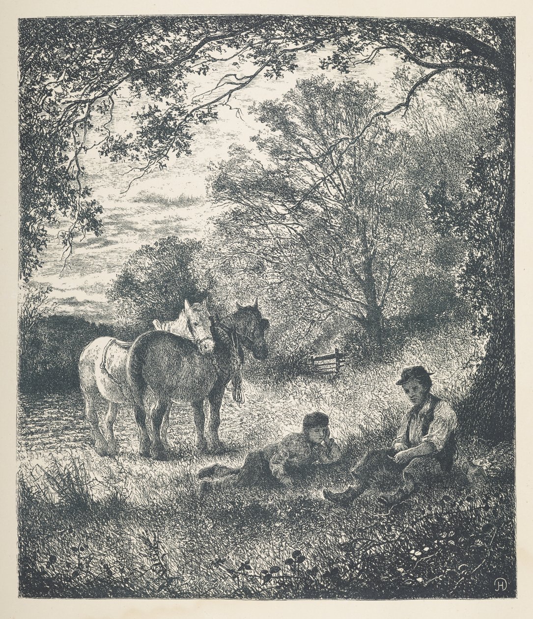 Plaat 11. Man, jongen en shire paarden. Nature Pictures. Een serie van dertig originele illustraties getekend op hout door J. H. Dell, en gegraveerd door R. Paterson door John Henry Dell