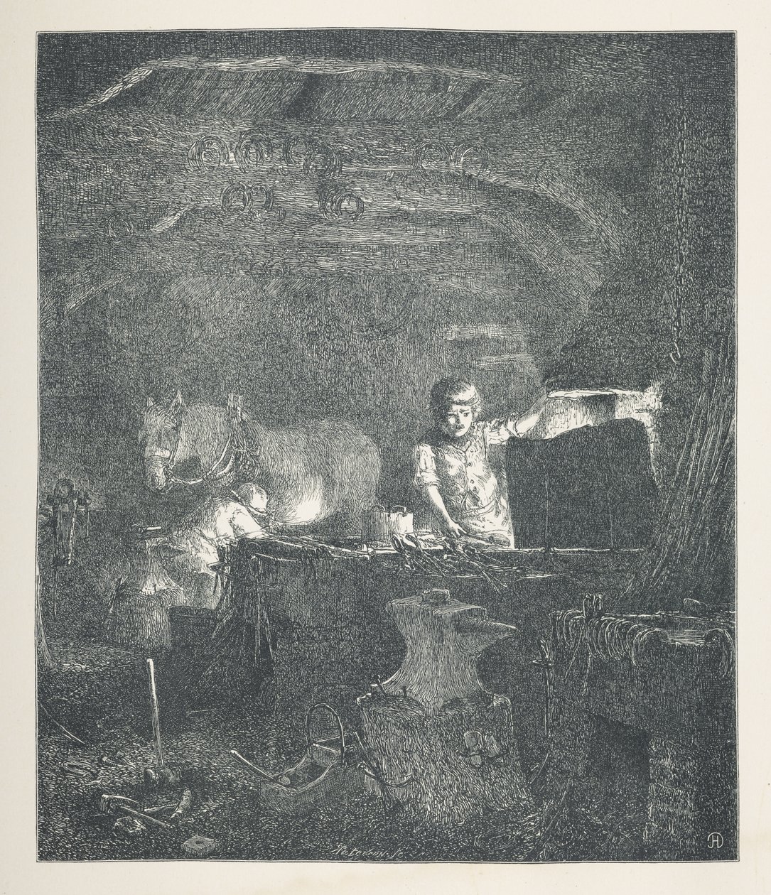 Plaat 13. Een smid. Natuurbeelden. Een serie van dertig originele illustraties getekend op hout door J. H. Dell, en gegraveerd door R. Paterson. John Henry Dell door John Henry Dell