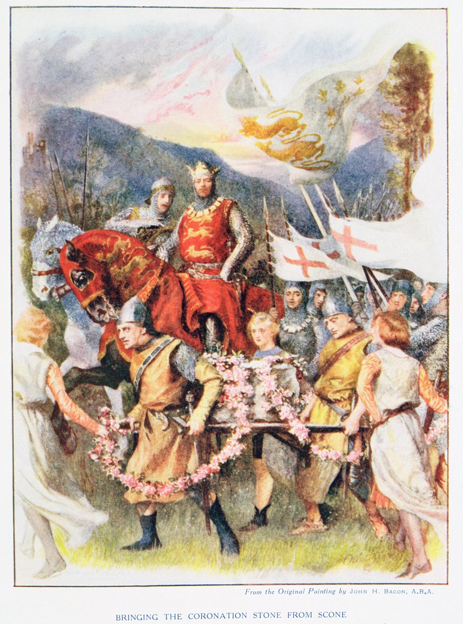 Het brengen van de kroningssteen uit Scone, illustratie uit 