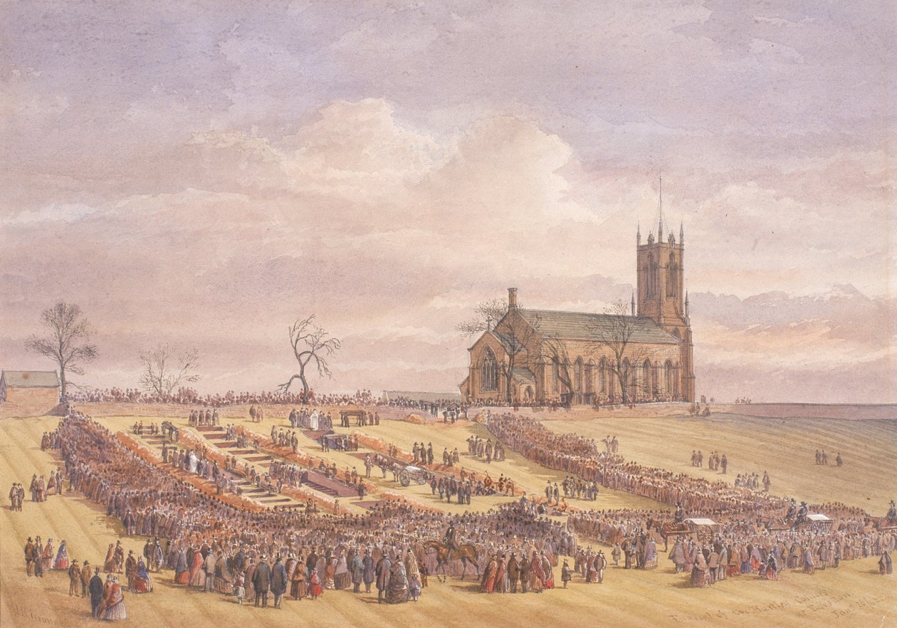 Begrafenis van de Slachtoffers van de Hartley Mijnramp op de Begraafplaats van Earsdon, 26 januari 1862 door John Henry Leonard