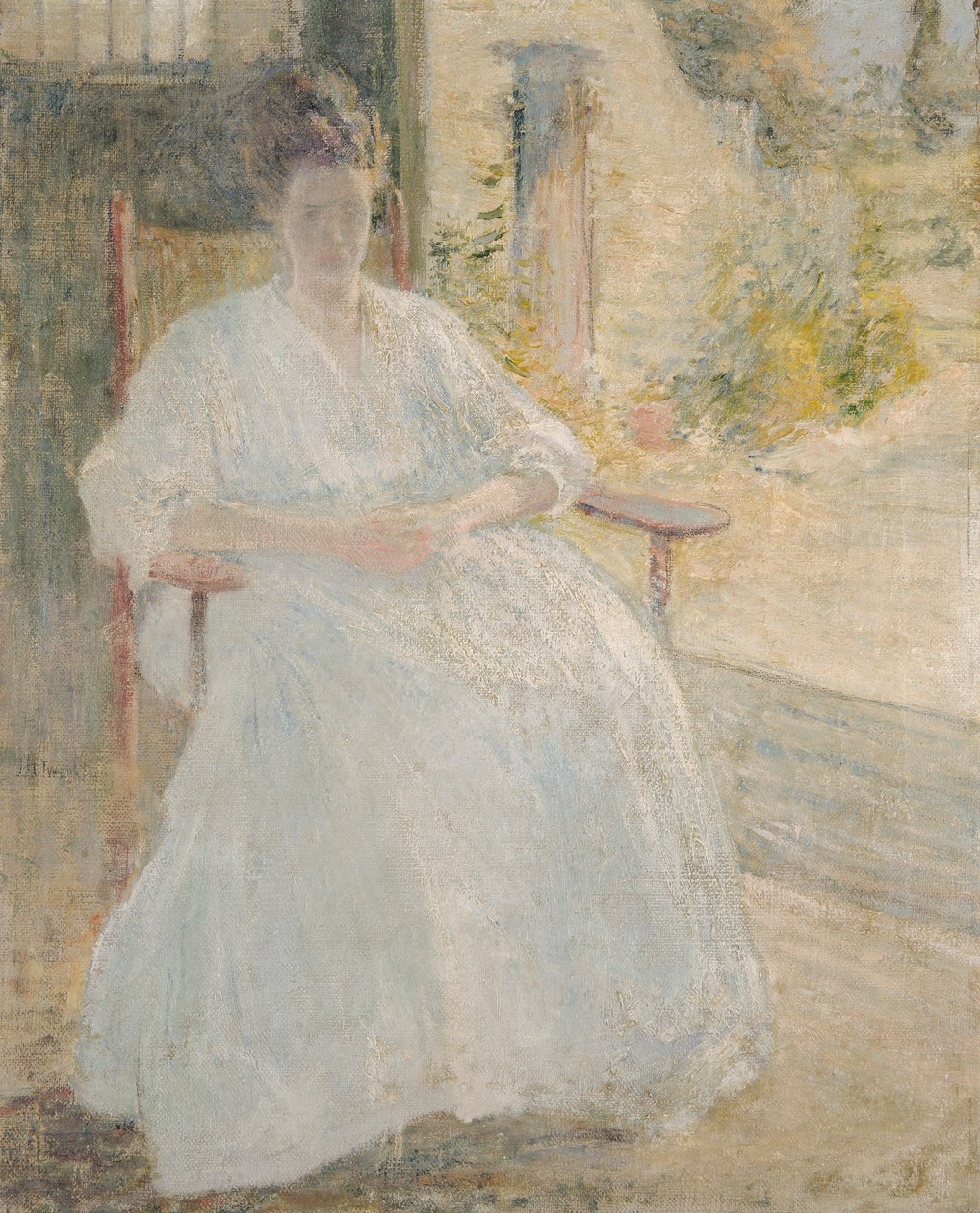 Figuur in zonlicht (vrouw van de kunstenaar) door John Henry Twachtman
